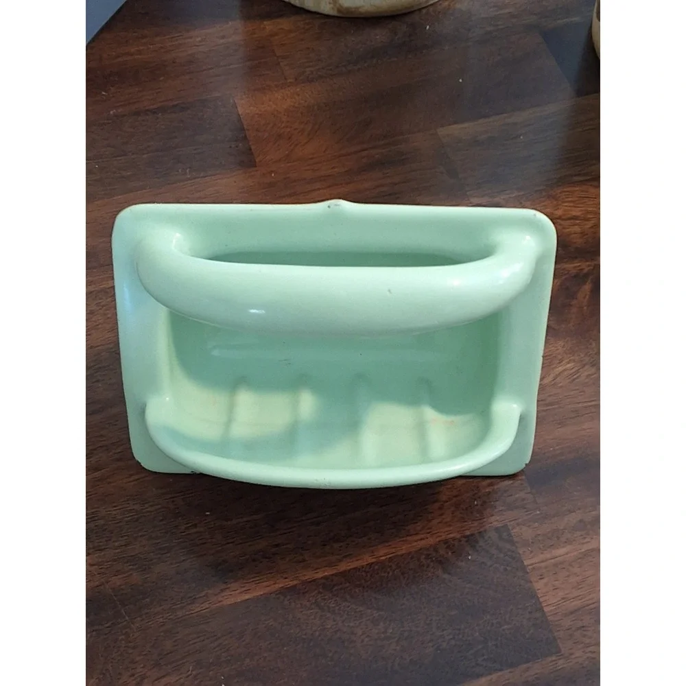 Vintage Enameled Cast Iron Wall Mount Soap Dish With Grab Bar. Heavy Duty!